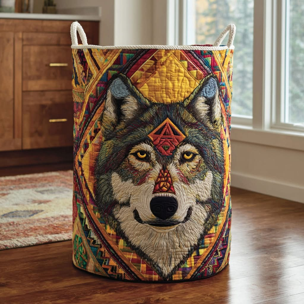 Wolf Spirit Quilted Laundry Basket Storage Basket Gifts With Wolves On Them