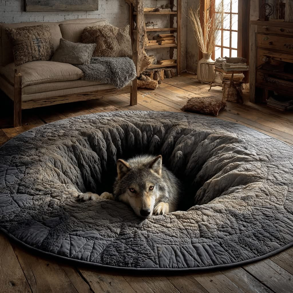 Wolf Stone Hearth Quilted Round Mat Home Decor Best Gifts For Wolf Lovers