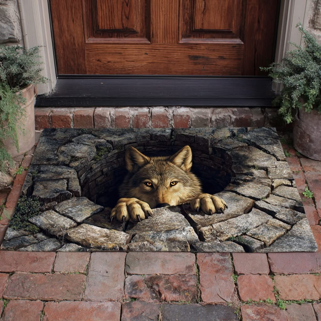 Wolf Timber Peek A Boo Doormat Funny Welcome Mats Gifts For Wolf Lovers
