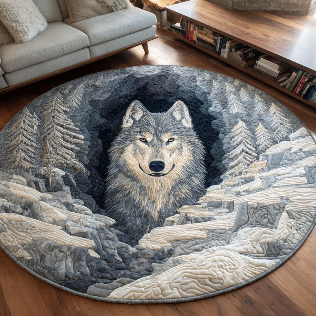 Wolf Winter Guardian Quilted Round Mat Modern Home Decor Gifts For Wolf Lovers
