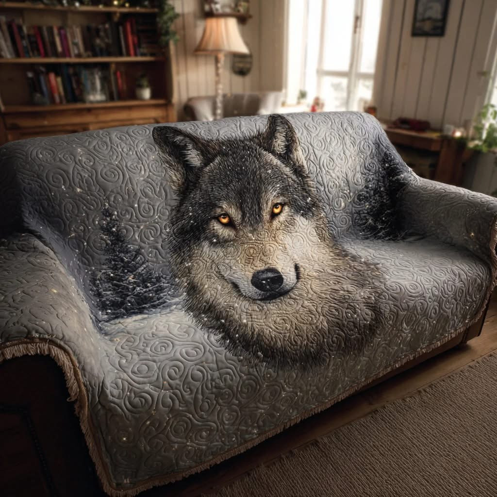 Wolf Winter Quilted Sofa Cover Christmas Couch Decor Unique Gifts For Wolf Lovers