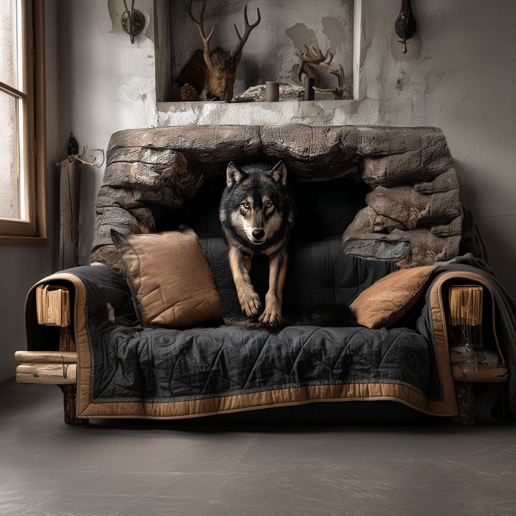 Wolfs Den Quilted Sofa Cover Holiday Living Decorations Themed Wolf Gifts For Her
