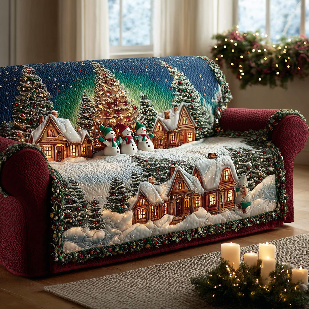 Wonderland Winter Glow Quilted Sofa Cover Living Room Winter Decor Thoughtful Christmas Gifts