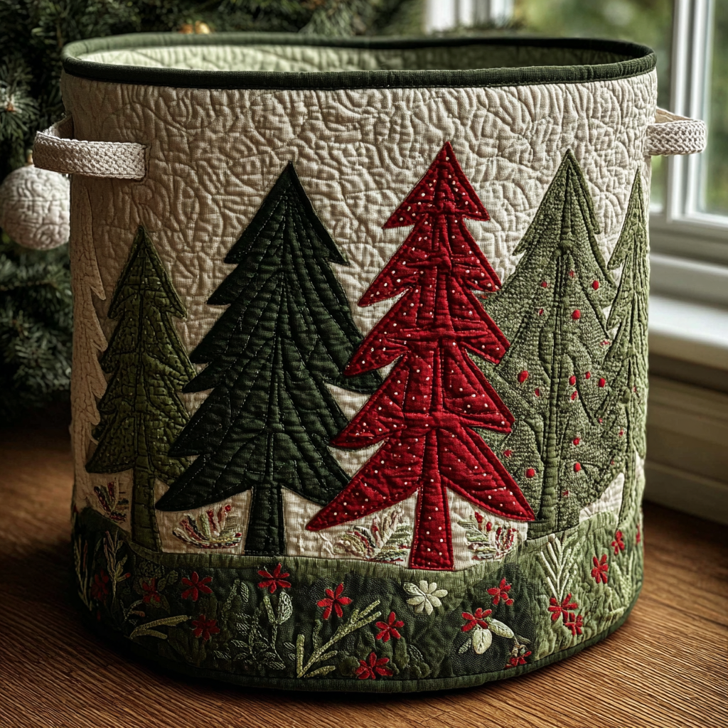 Woodland Glow Quilted Laundry Basket Modern Quilted Laundry Basket for Minimalist Decor