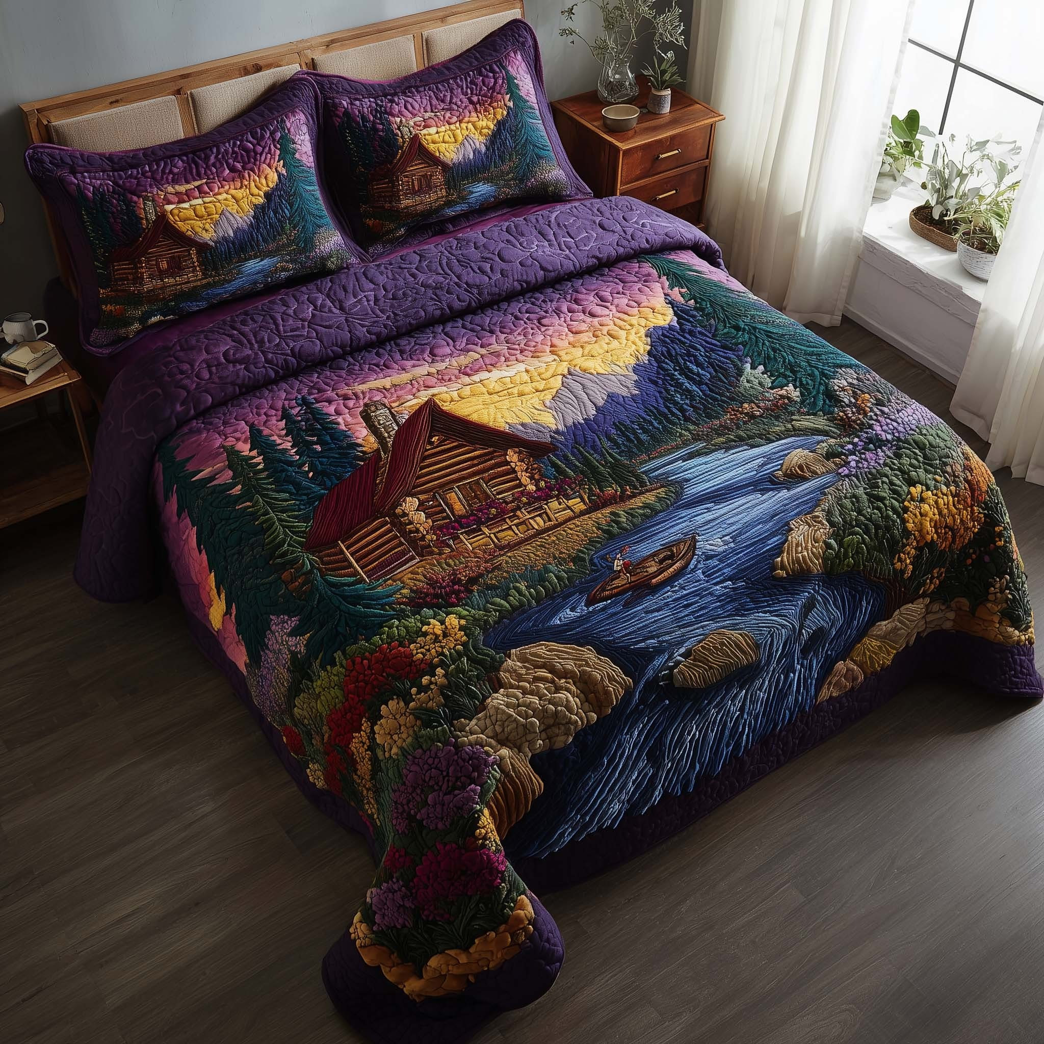 Woodland Haven Quilted Bedding Set Cabin Lodge Rustic Duvet Cover Set Bed Decor