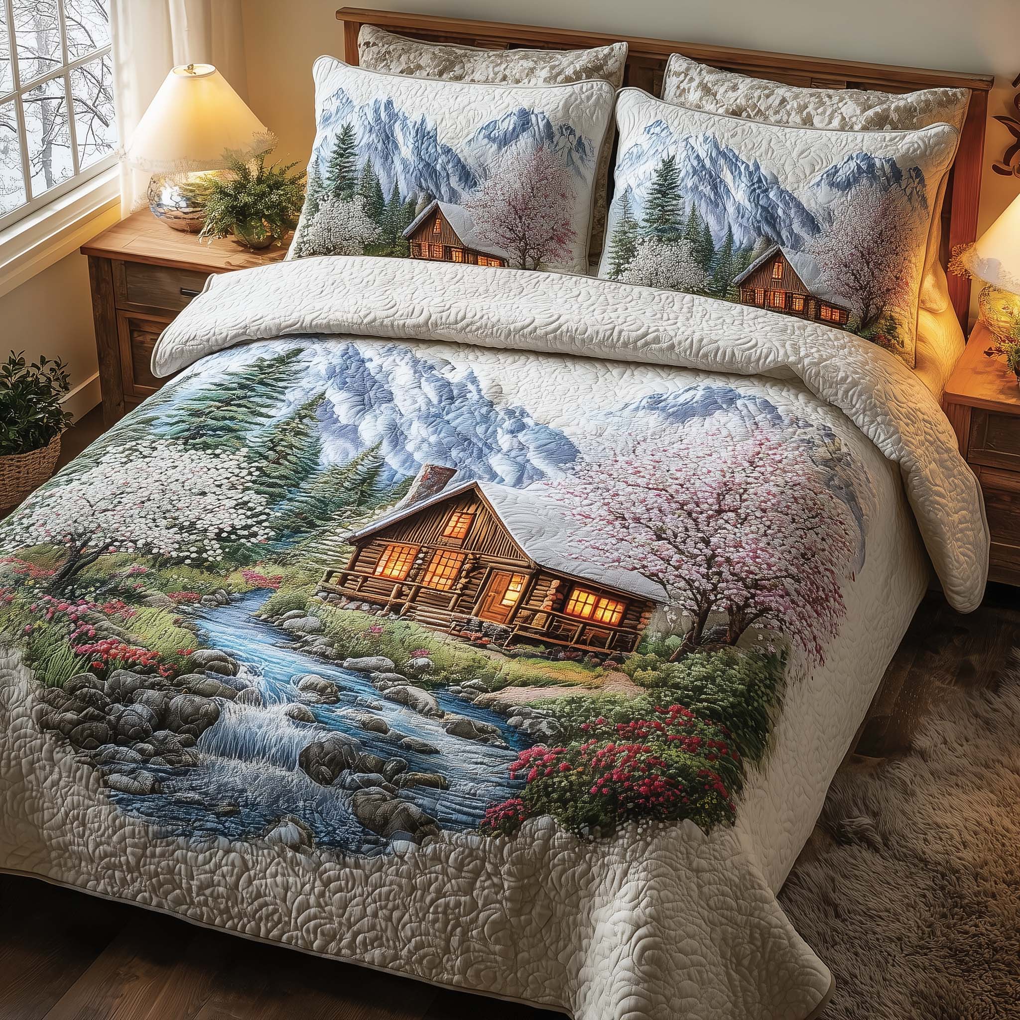 Woodland Haven Quilted Bedding Set Rustic Forest Bedroom Decor Gift For Nature Lovers