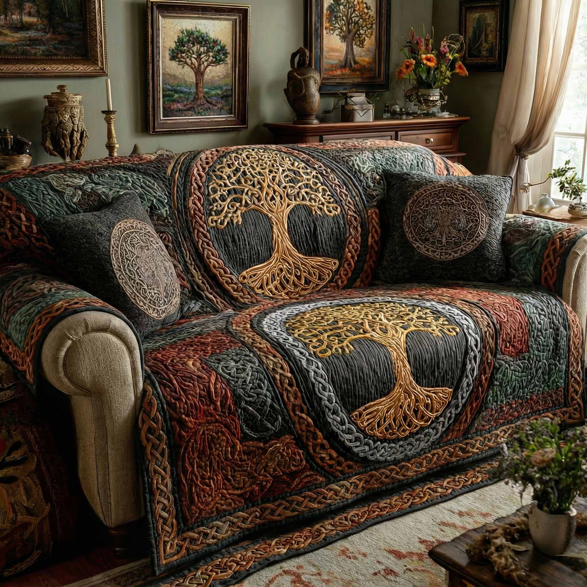 Woodland Legacy Quilted Sofa Cover Couch Slipcovers Tree Of Life Gifts For Him