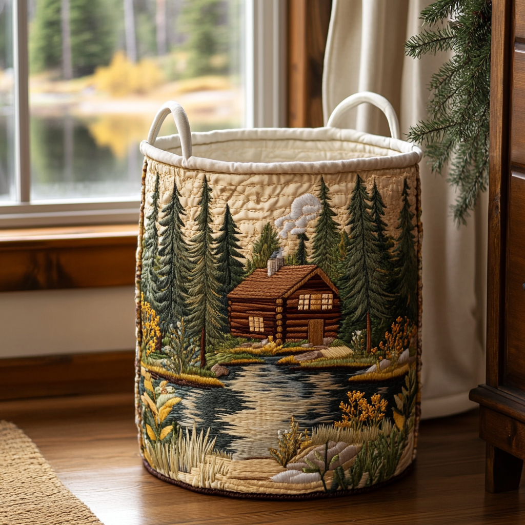 Woodland Scene Quilted Laundry Basket Home Essential Gift Quilted Laundry Basket with Style