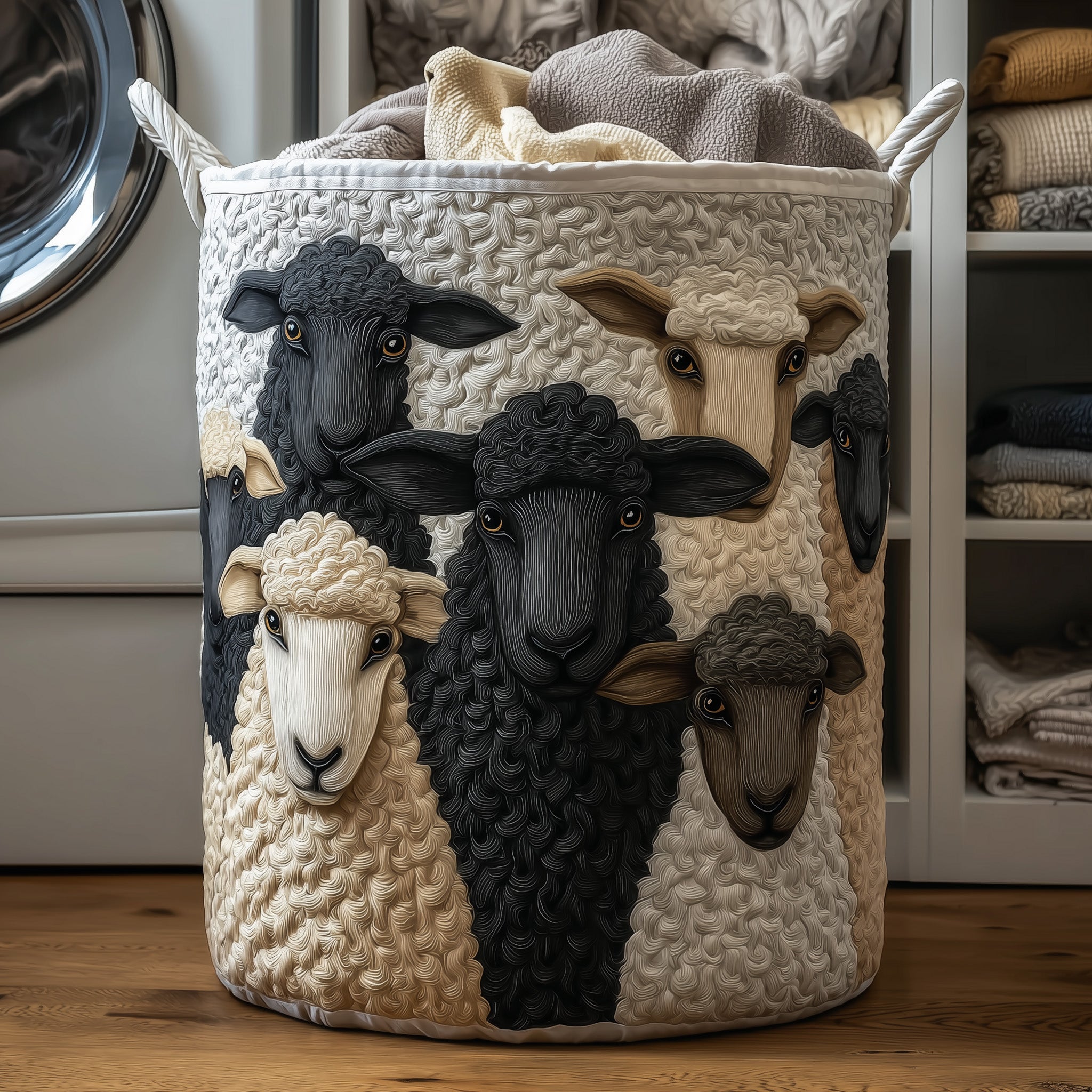 Woolly Sheeps Quilted Laundry Basket Cute Gifts For Sheep Lovers(1)