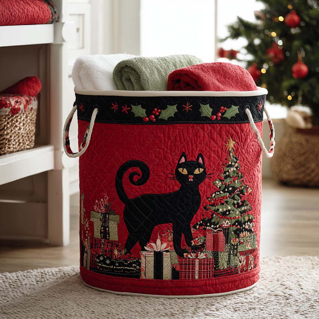 Wrapped In Whiskers Quilted Laundry Basket High-Quality Quilted Laundry Hamper for Family Use