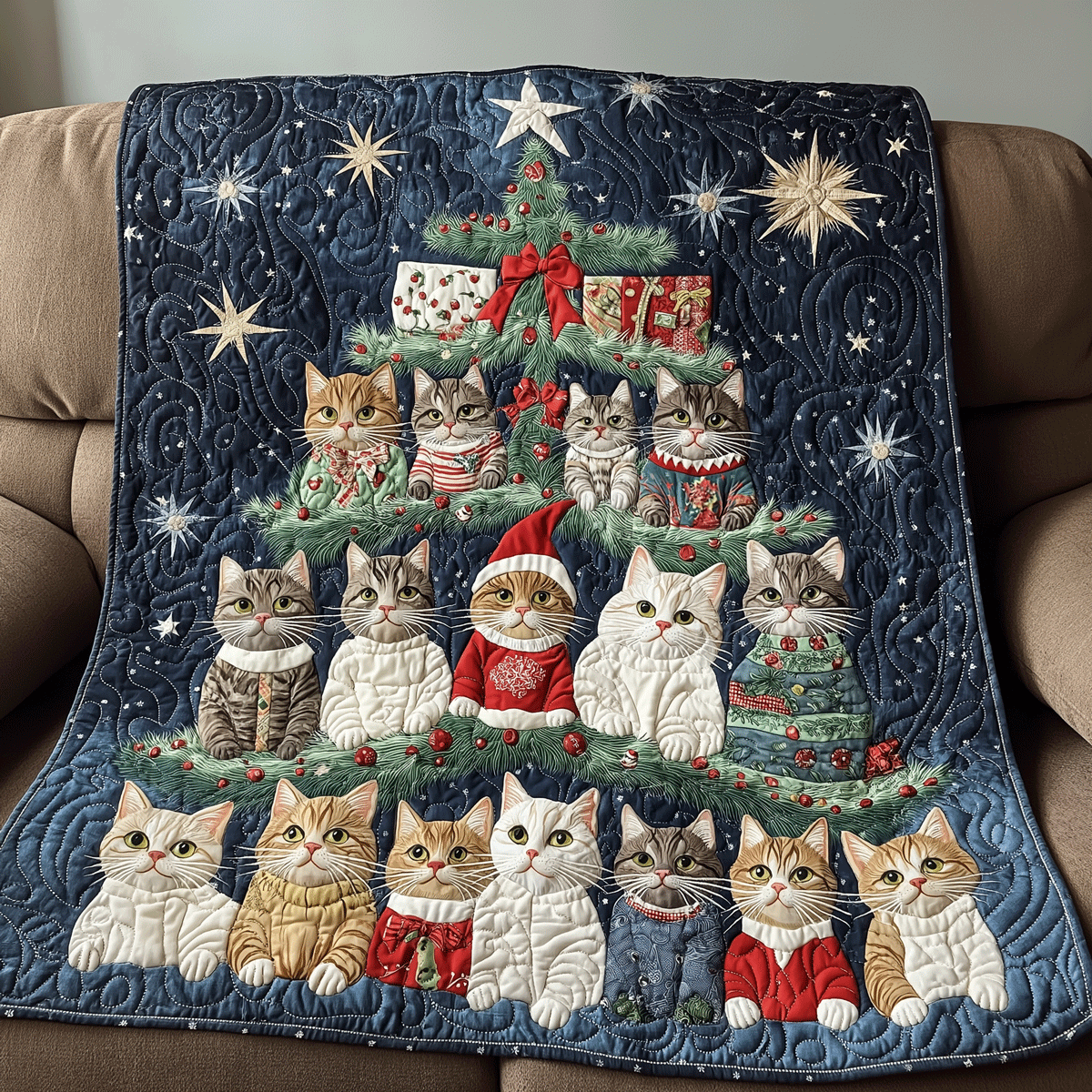 Xmas Cats Quilted Blanket Bedroom Xmas Decor Best Christmas Gifts