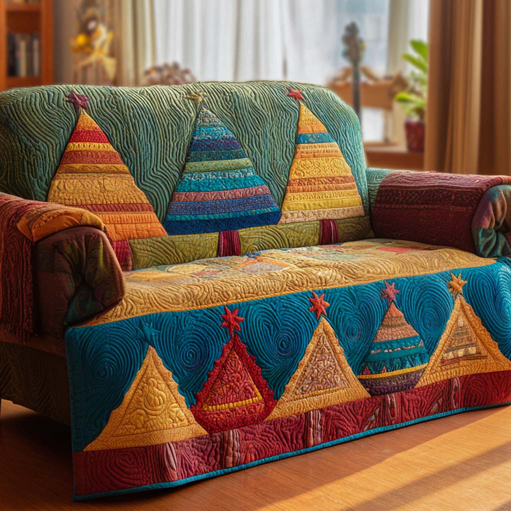 Xmas Tree Patten Quilted Sofa Cover Christmas Living Room Decor Family Xmas Presents