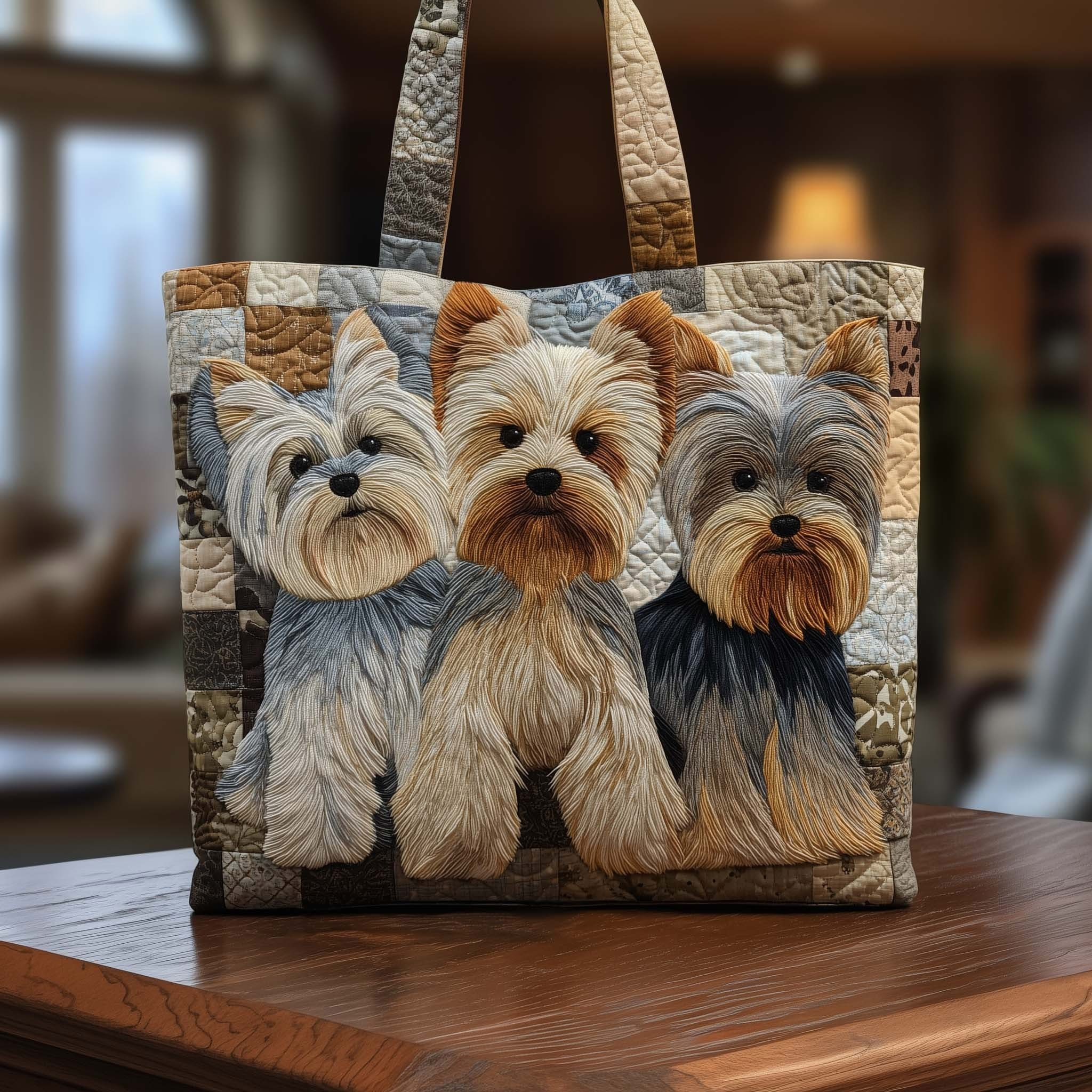 Yorkie Adorable Quilted Tote Bag Cute Dog Handbag For Women Best Yorkie Themed Gifts