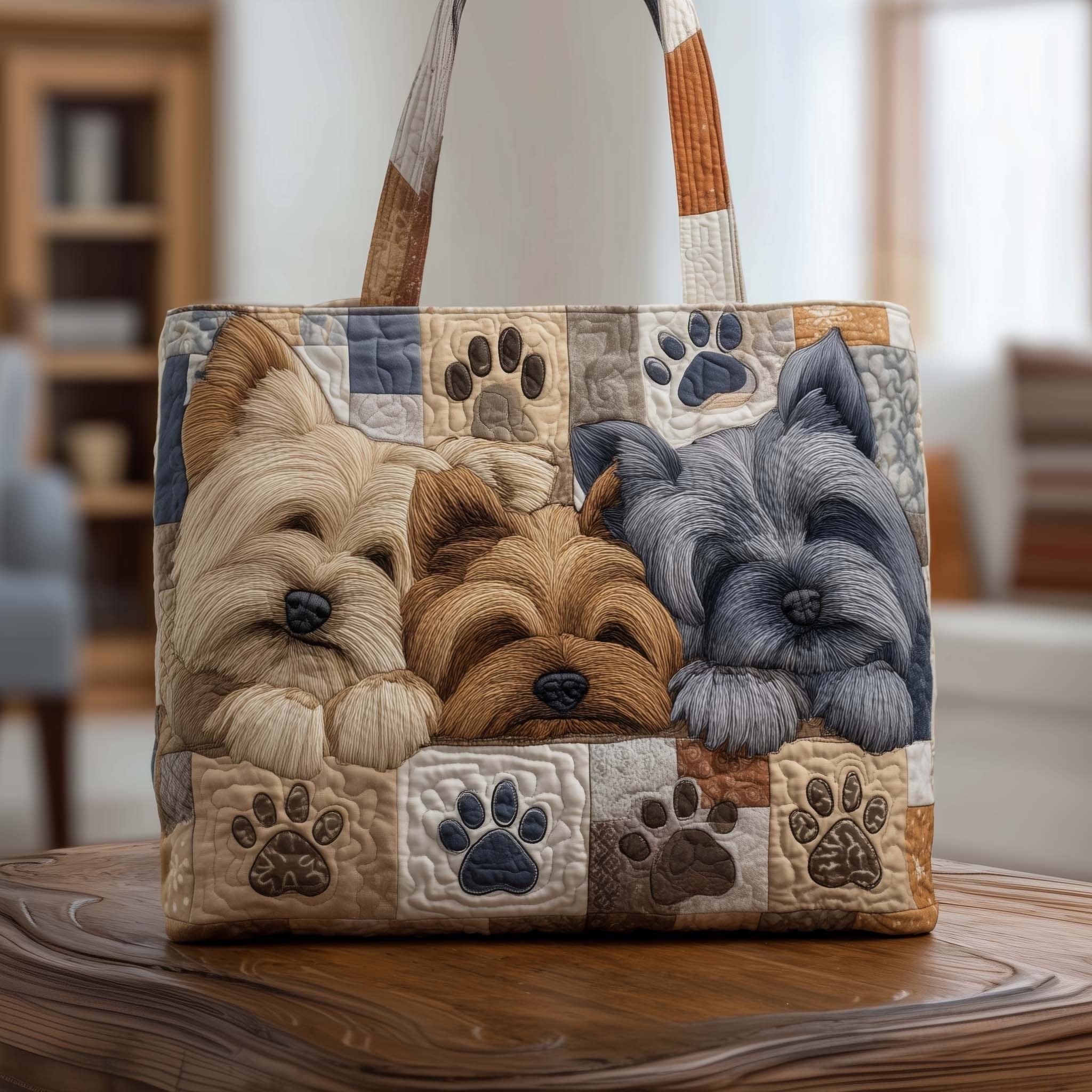 Yorkie Adorable Quilted Tote Bag Cute Dog Patchwork Handbag Gifts For Yorkshire Terrier Mom
