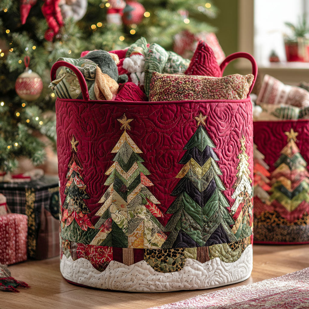 Yuletide Charm Quilted Laundry Basket Portable Quilted Hamper for Easy Carrying and Storage