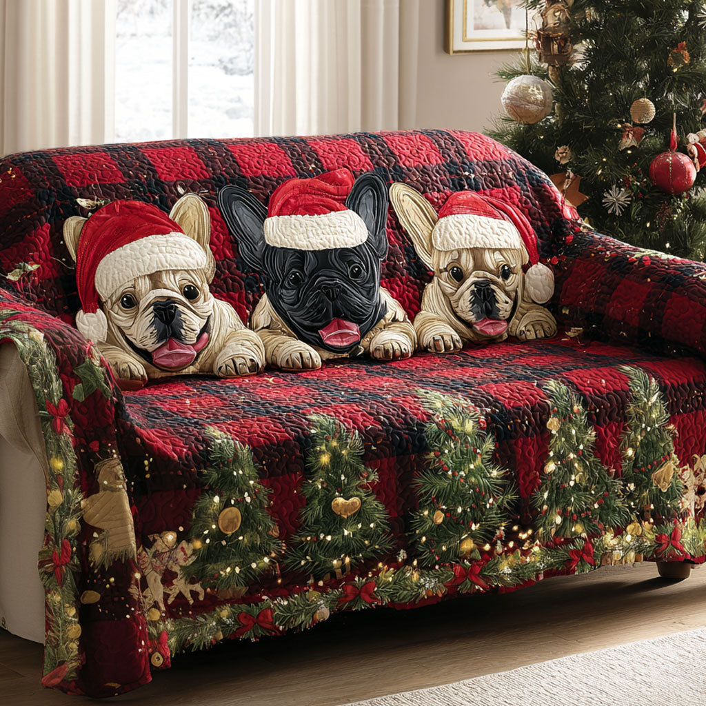 Yuletide Frenchies Quilted Sofa Cover Living Room Decorations French Bulldog Xmas Presents