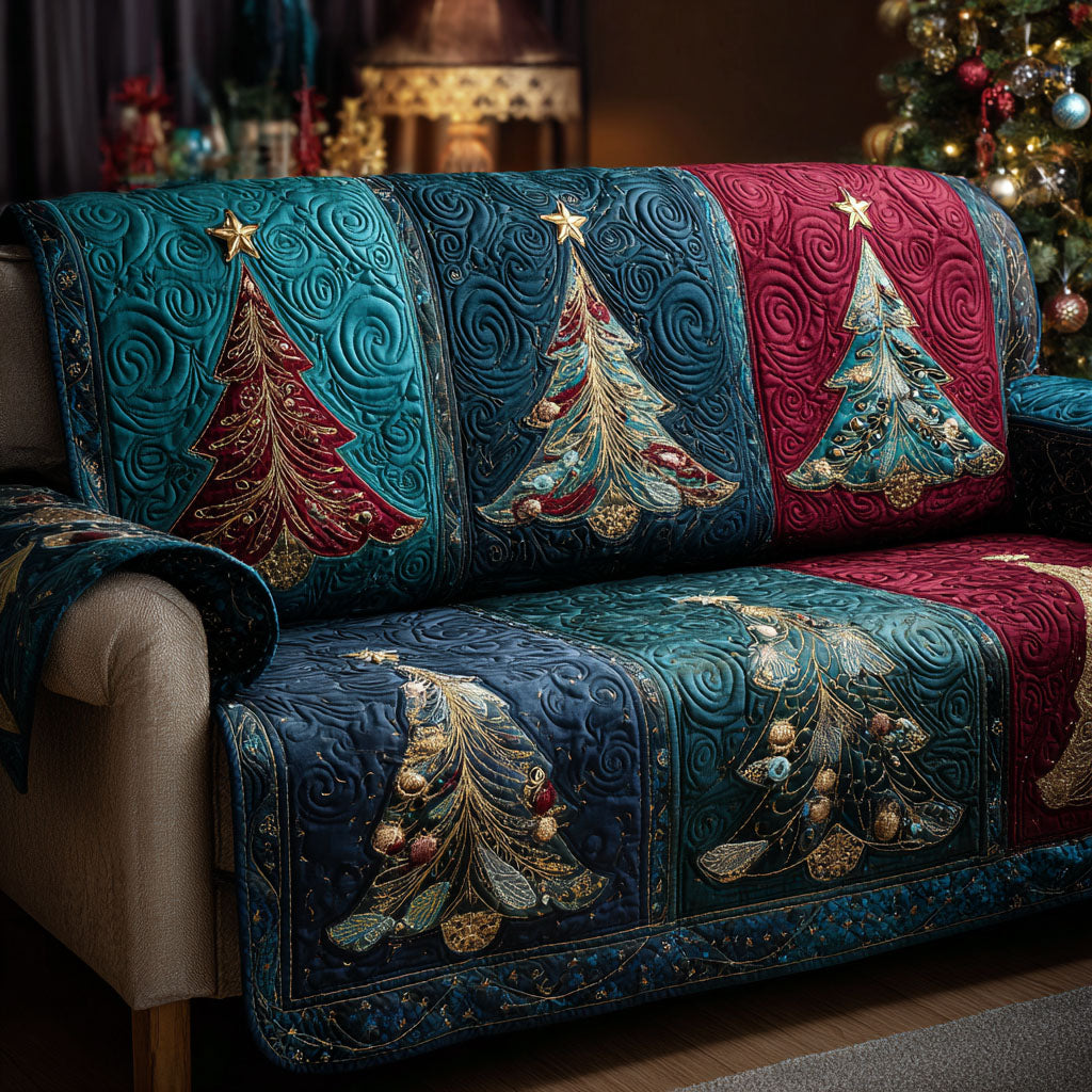 Yuletide Glow Quilted Sofa Cover Christmas Sofa Cover Family Presents