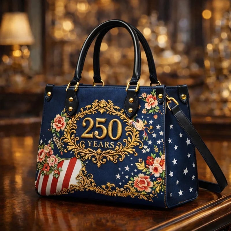 250 Years Of America Leather Bag USA Flag Floral 1776 2026 Handbag Gift For Mom