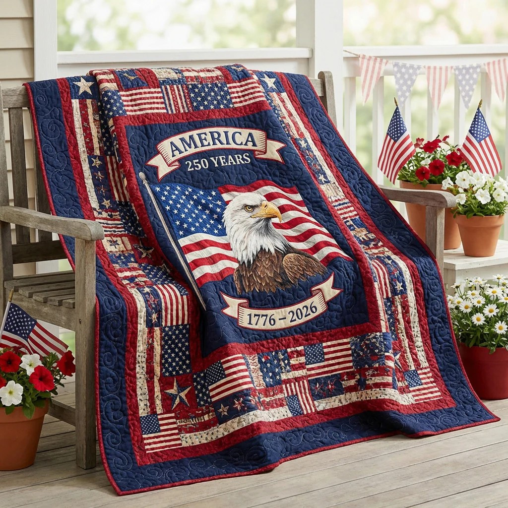 250 Years Of America Quilted Blanket Home Decor Patriotic Gifts For Her
