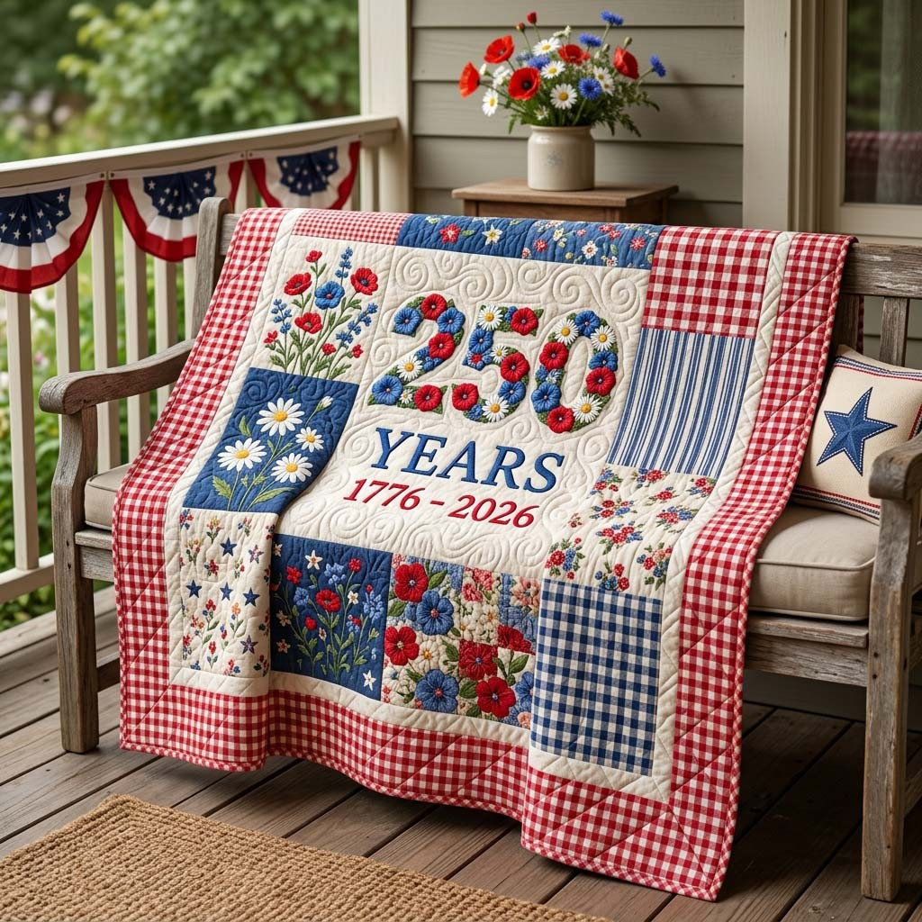250th Anniversary Quilted Blanket Patriot Home Decor Mother's Day Gift Ideas