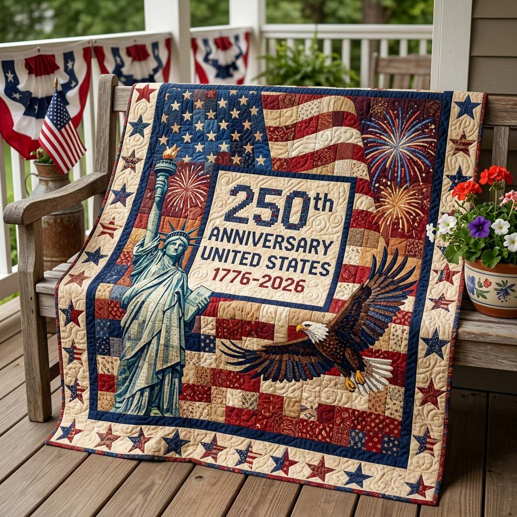 250th Anniversary United States 1776 2026 Quilted Blanket Home Decor Gifts For New Home