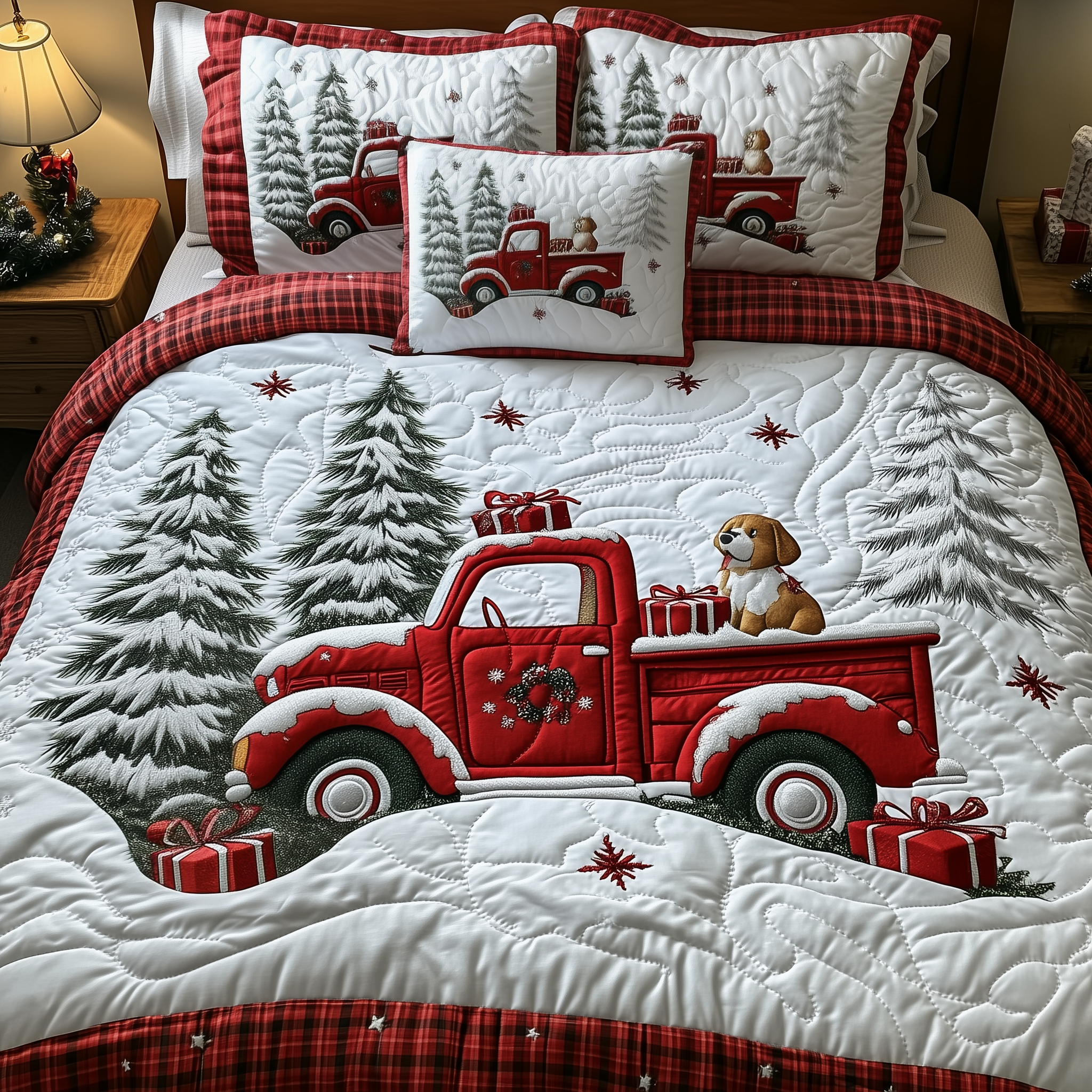 A Christmas Dog Ride Quilted Bedding Set Xmas Duvet Christmas Gifts For Men