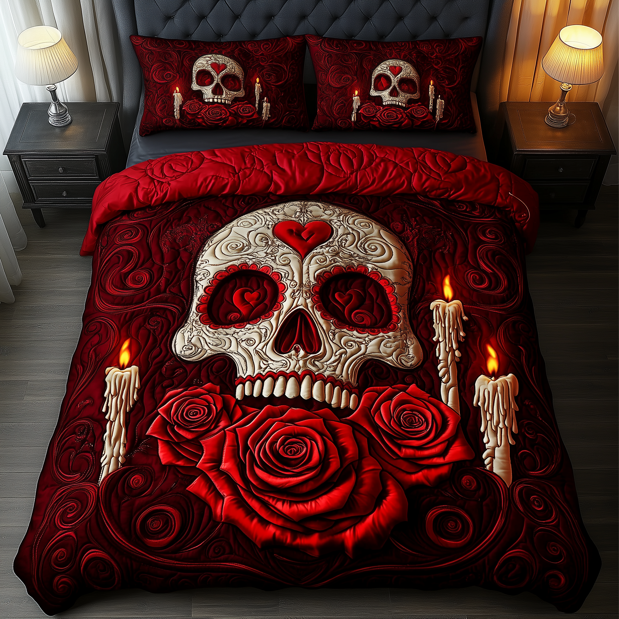 A Valentine Dinner Quilted Bedding Set Comforter And Sheet Sets Skull Related Gifts