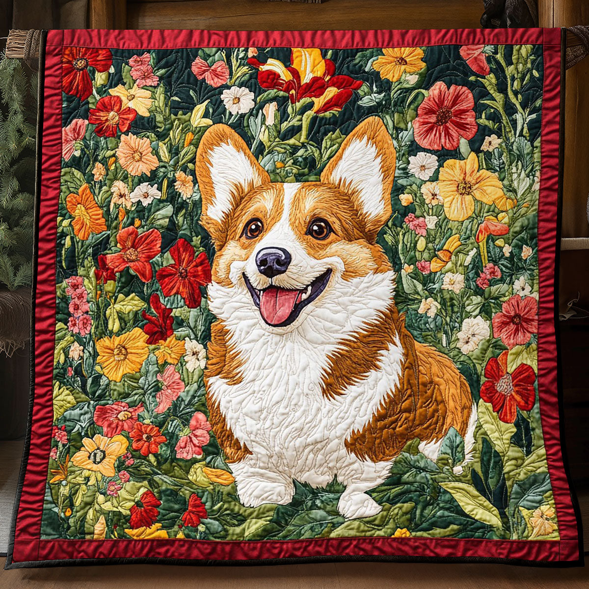 Adorable Corgi Smile Quilt Lightweight Quilt Blanket for Year-Round Comfort