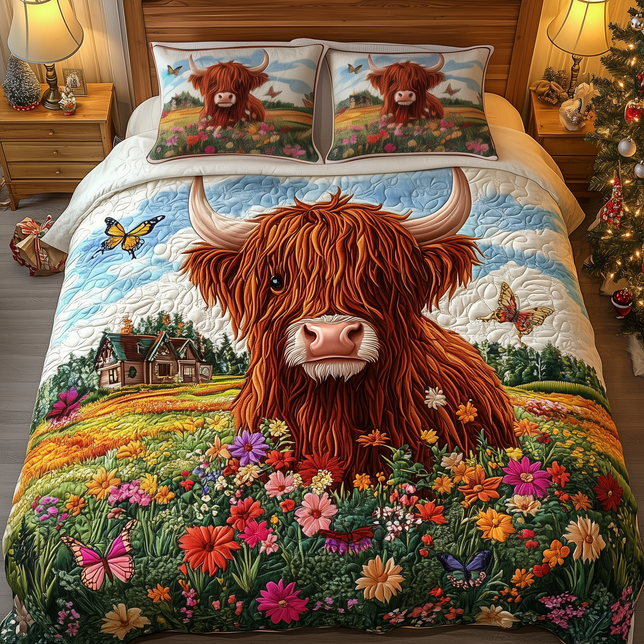 Adorable Highland Cow Quilted Bedding Set King Comforter Sets Cowboy Theme Gifts