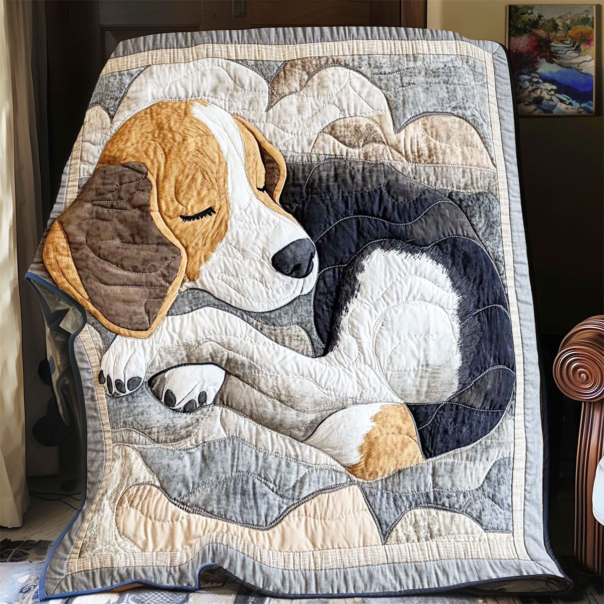 Adorable Sleeping Beagle Quilt Beautiful Printed Quilt Blanket for Home Aesthetics