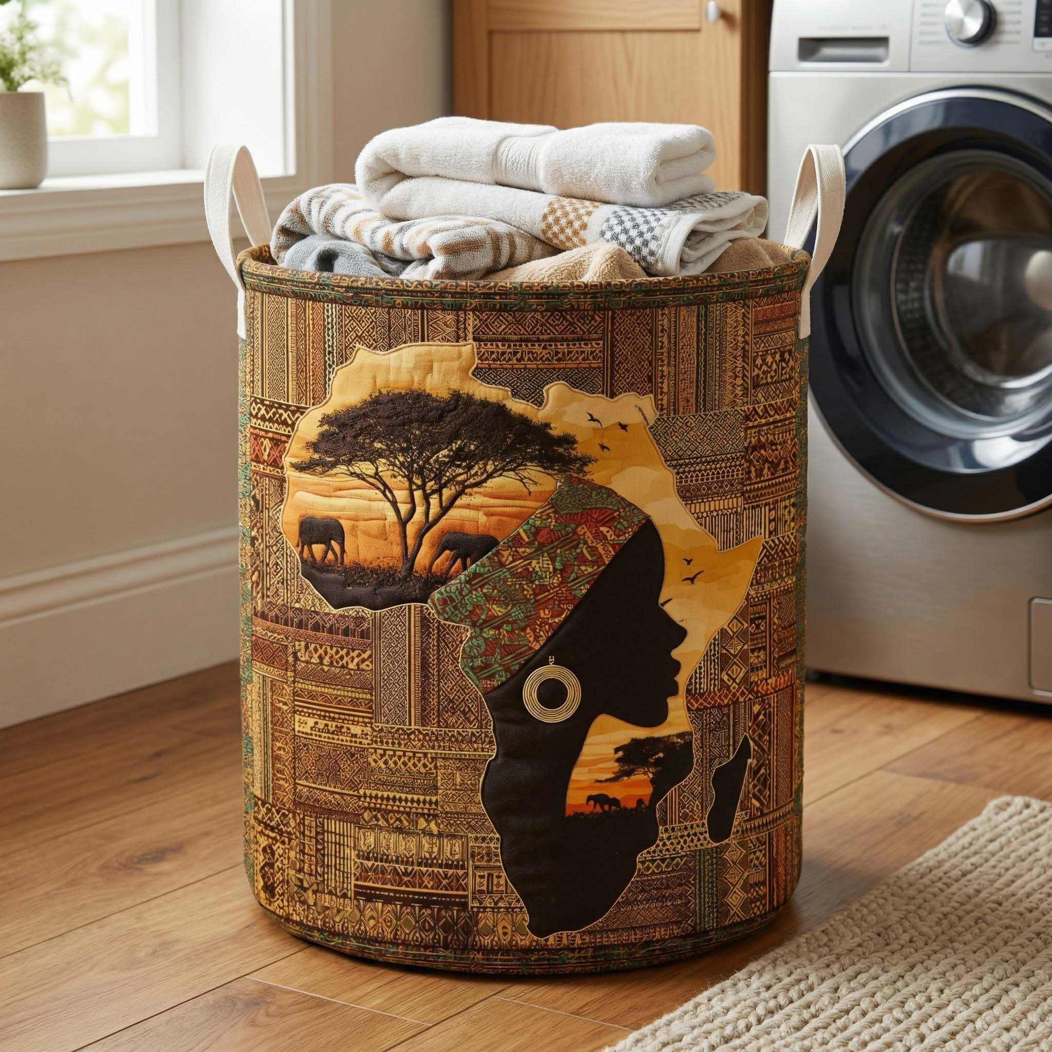 African Continent Soul Quilted Laundry Basket Home Laundry Storage African Art And Nature Gifts