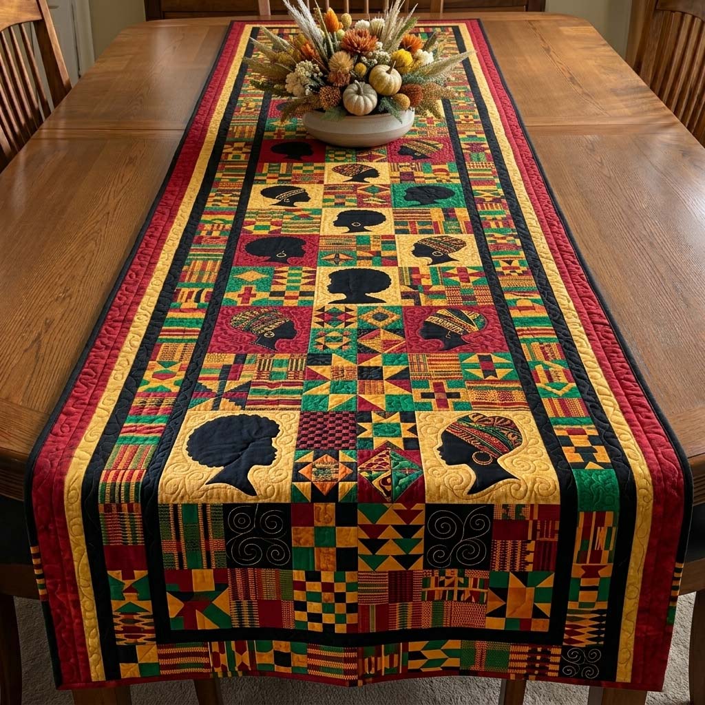 African Pride Quilted Table Runner Dining Room Decor African American Heritage Month Gifts