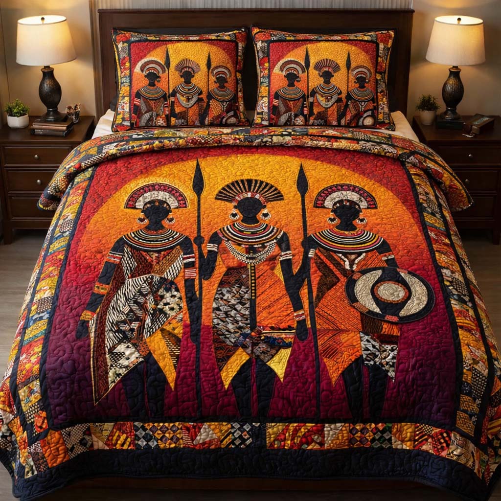 African Royal Guardians Quilted Bedding Set Cool Bedroom Ideas Best African American Gifts