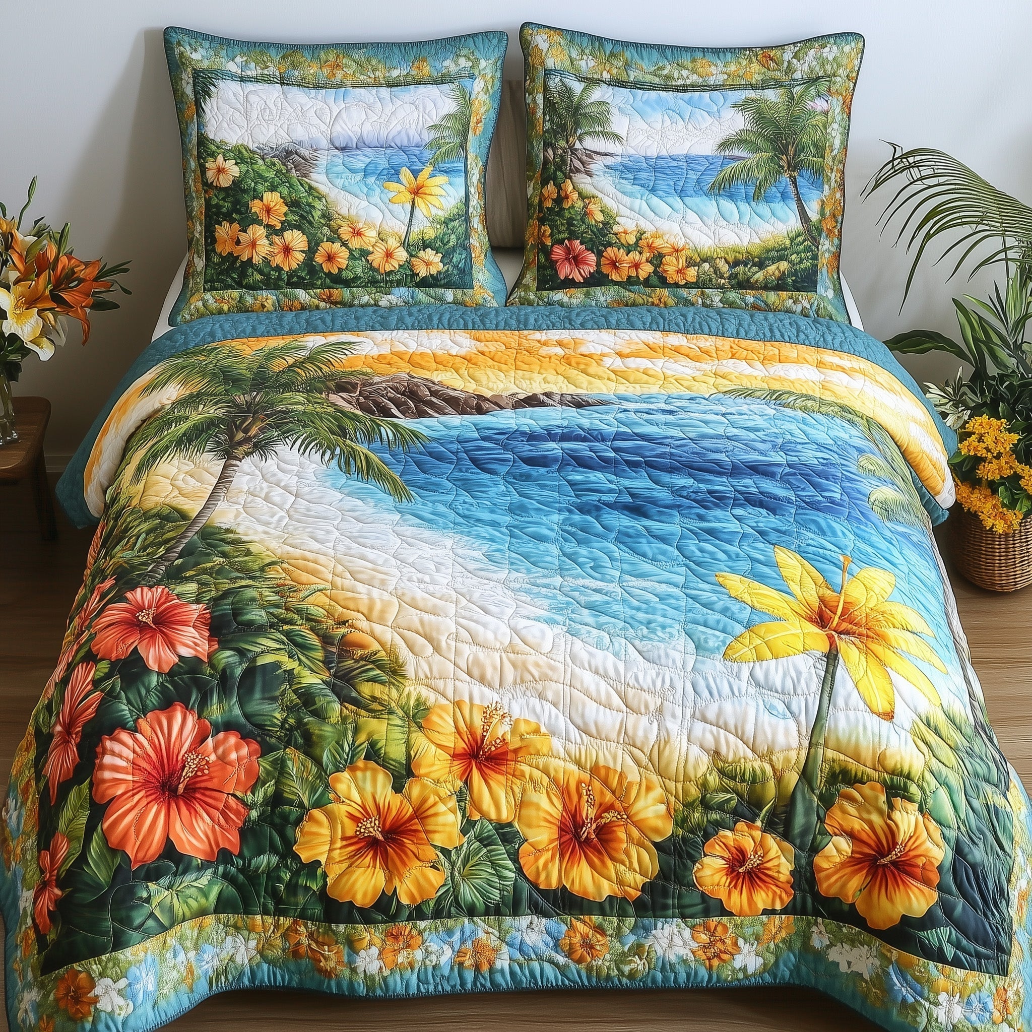 Aloha Beach Quilted Bedding Set Comforter Sets Mother'S Day Gifts For Beach Lovers