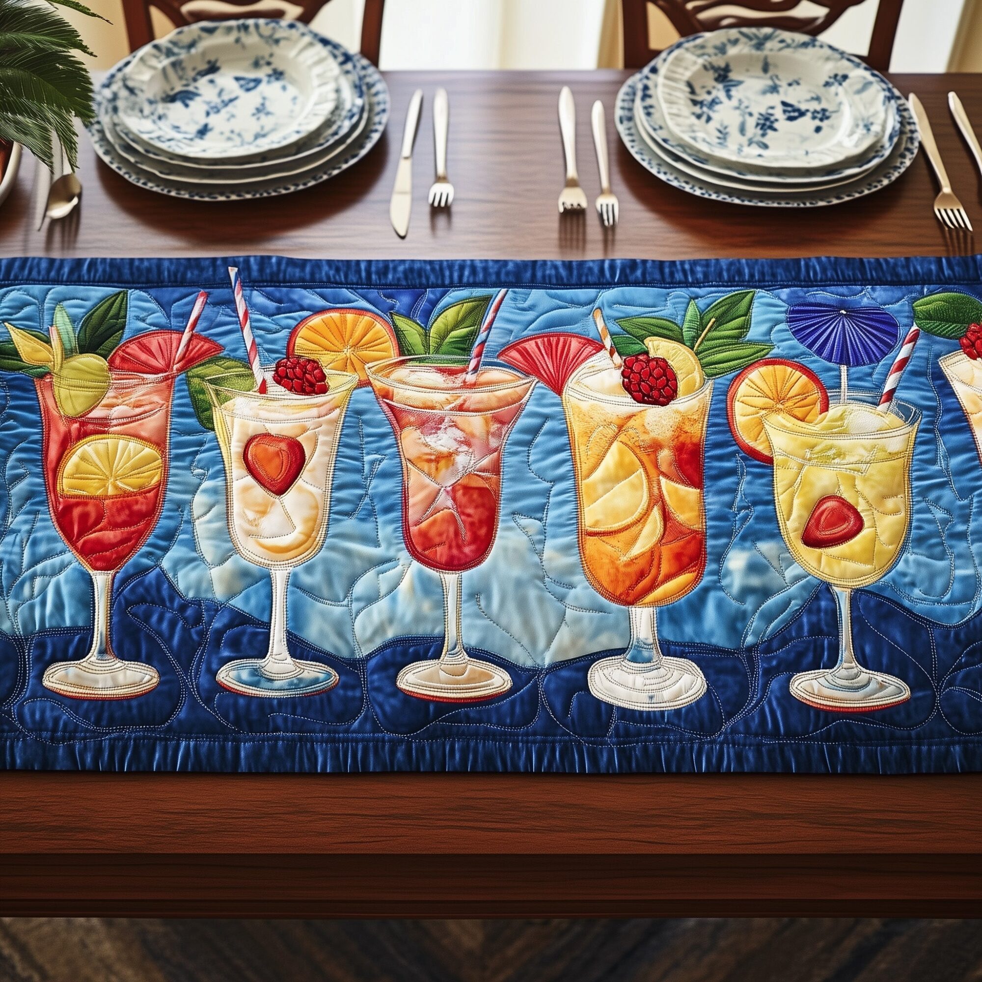 Aloha Cocktails Quilted Table Runner Holiday Runner Dining Grandmother Mothers Day Gifts