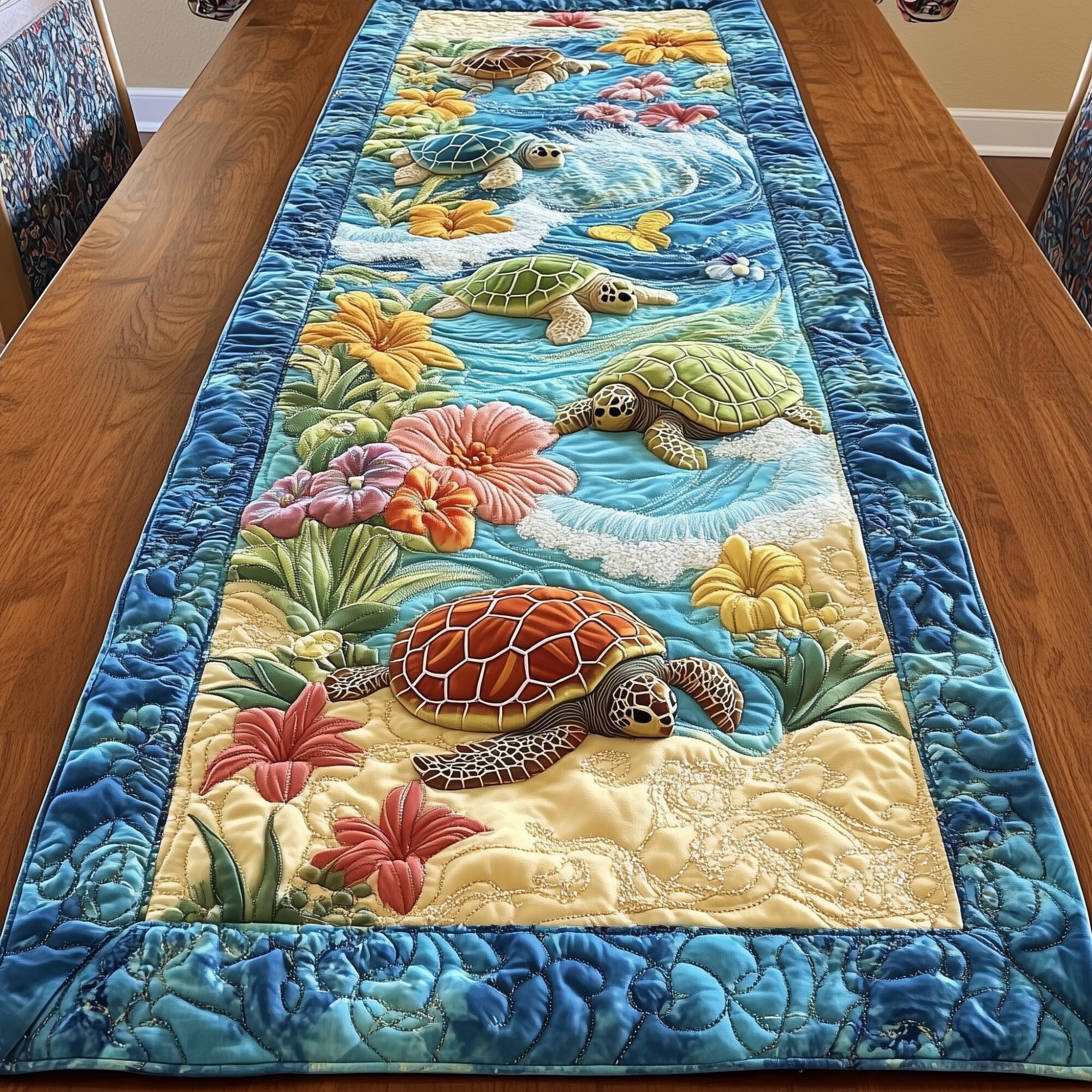 Aloha Turtles Quilted Table Runner Dining Table Centerpiece Sea Turtle Gifts For Mom