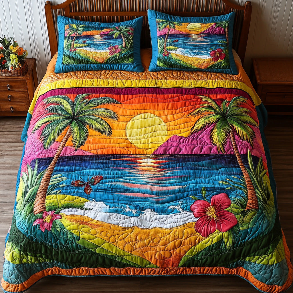 Aloha Vibe Quilted Bedding Set Bed Comforter Set Beach Lover Gifts For Him