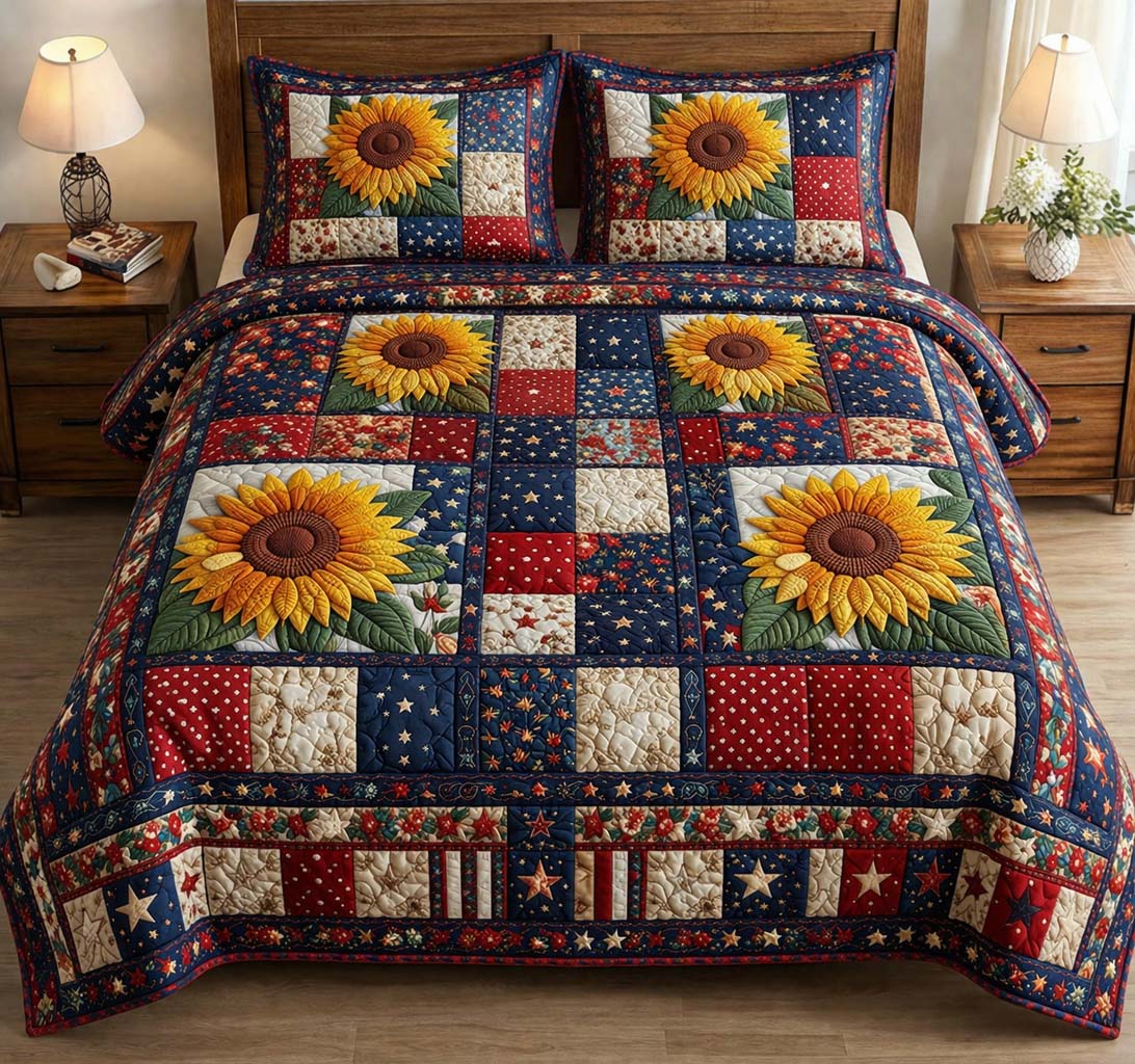 Amber Bloom Quilted Bedding Set Best King Size Sheets Sunflower Birthday Gifts