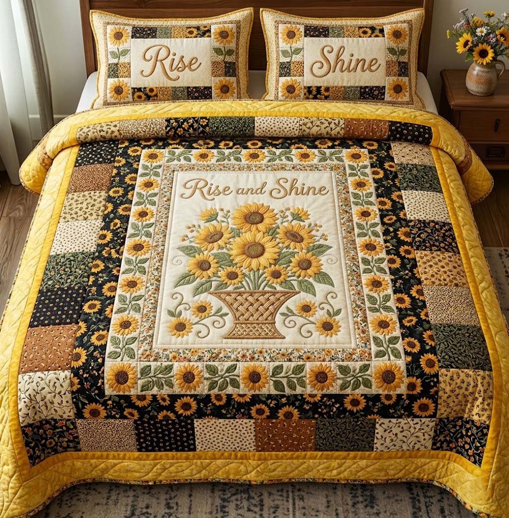 Amber Bloom Quilted Bedding Set Good Bed Sets Gifts For Sunflower Lovers