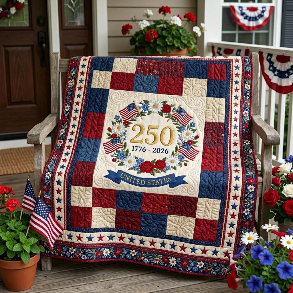 America 250 Years 1776 2026 Quilted Blanket Patriotic Living Room Decor Gifts For Grandma