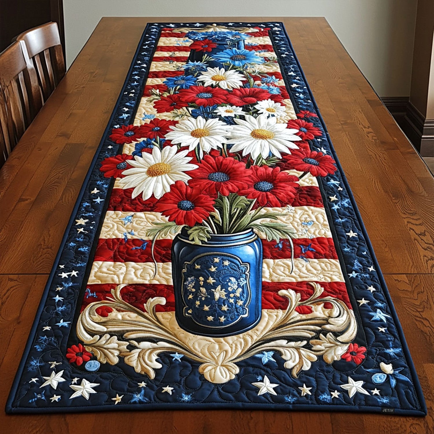 American Heritage Garden Quilted Table Runner Dining Table Decor Patriotic Gifts For Him