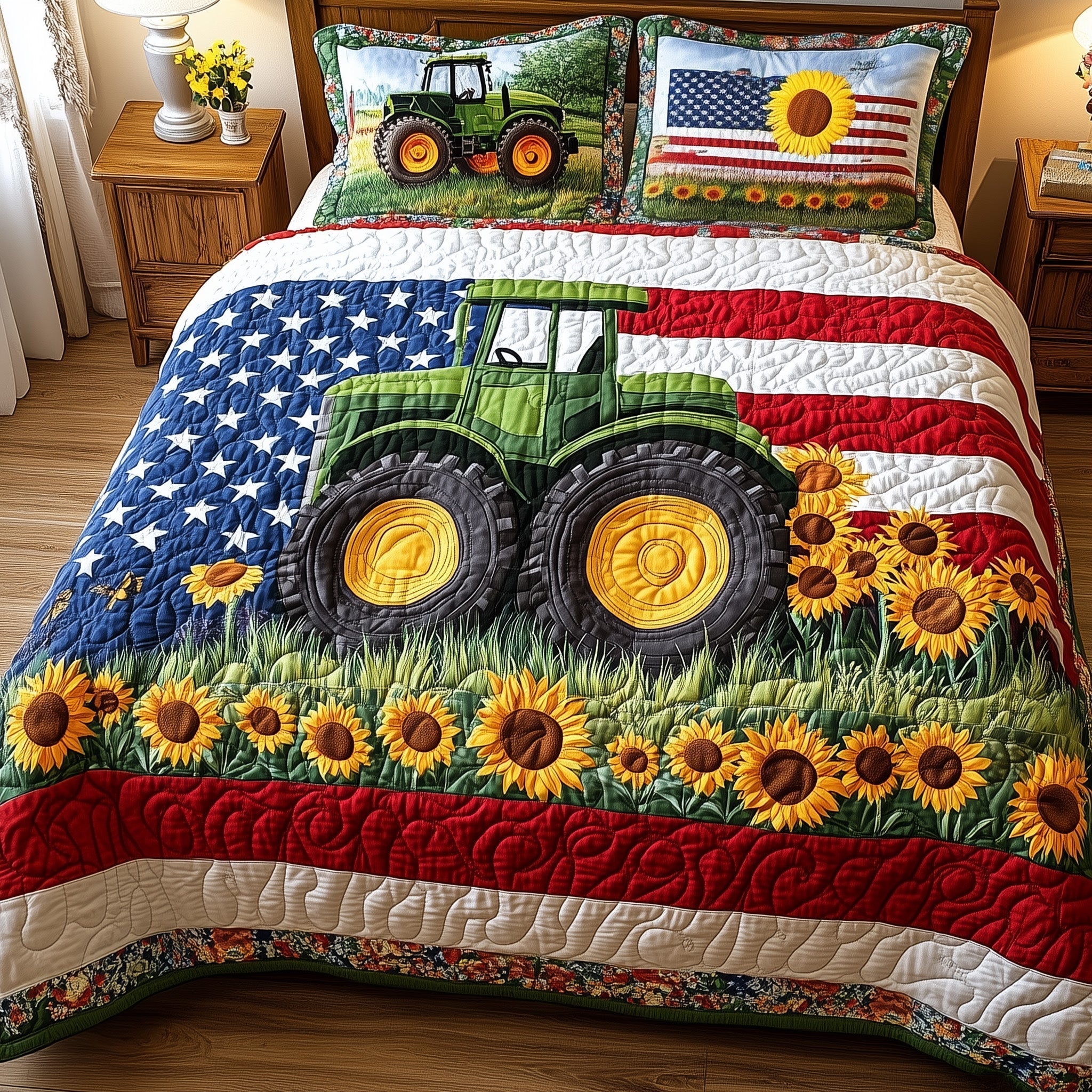 American Tractor Quilted Bedding Set Best Bedsheets Tractor Gifts For Dad Farmers