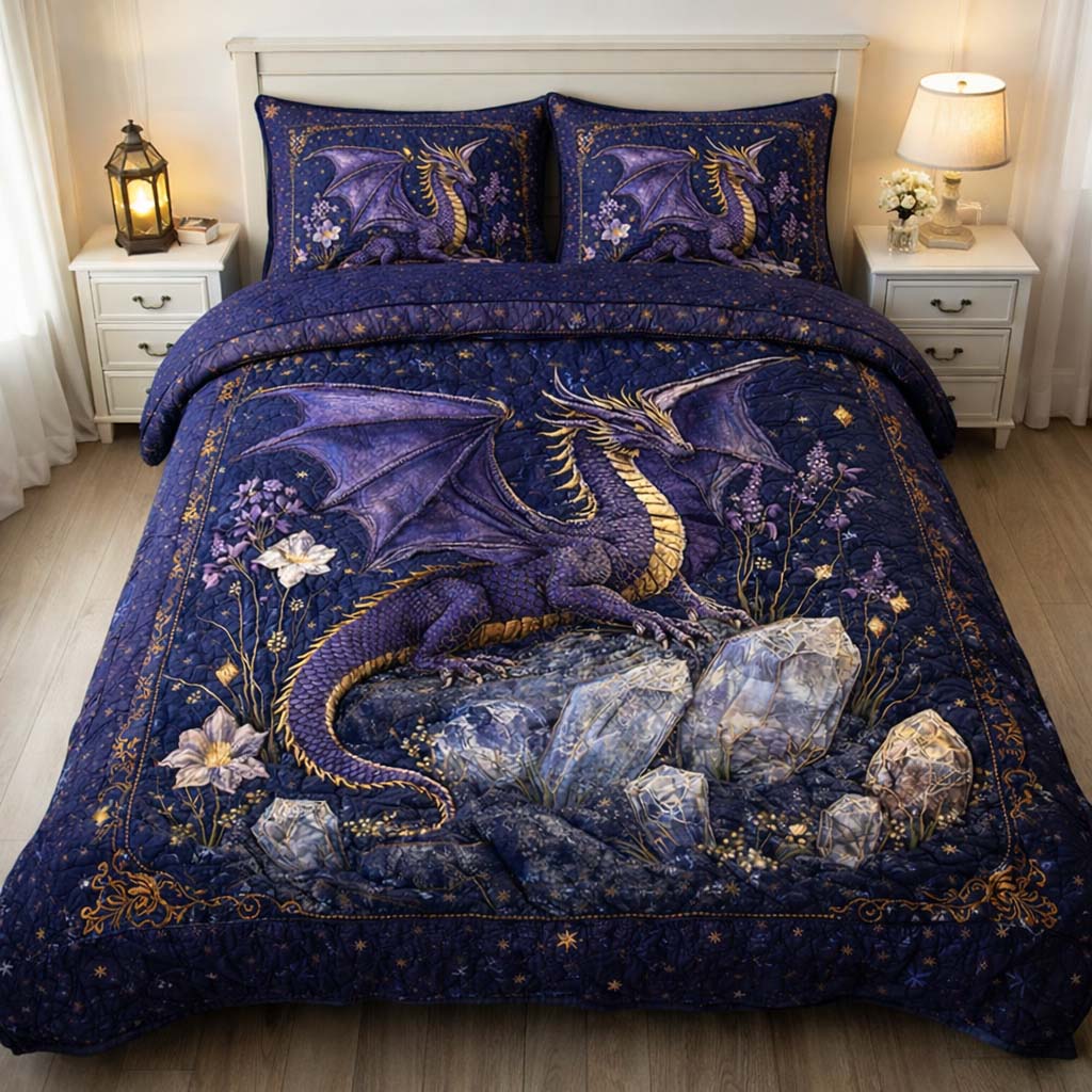 Amethyst Night Dragon Quilted Bedding Set Good Bed Sheet Sets Dragon Themed Birthday Gifts