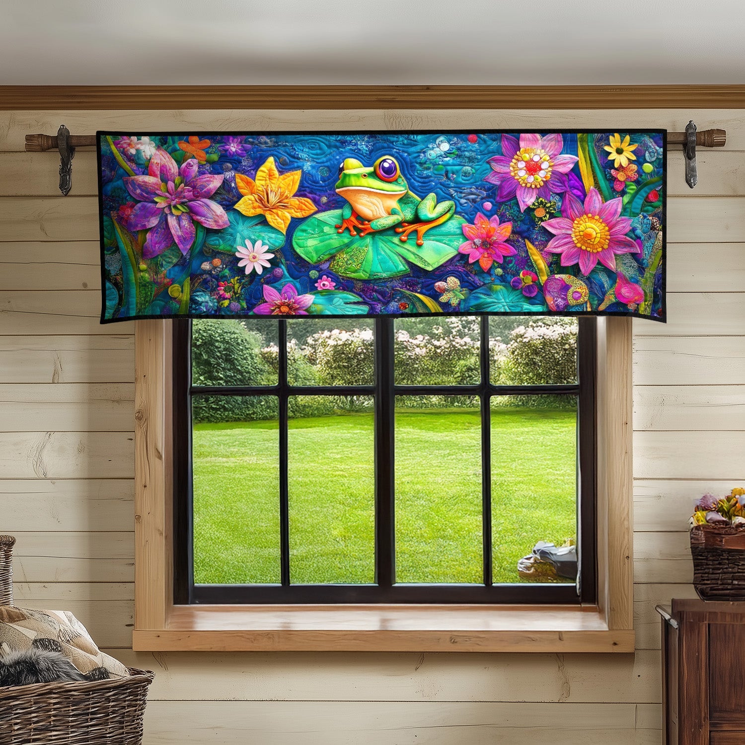Aqua Frogs Fantasy Quilted Valance Front Door Entryway Ideas Gift For Frog Lover