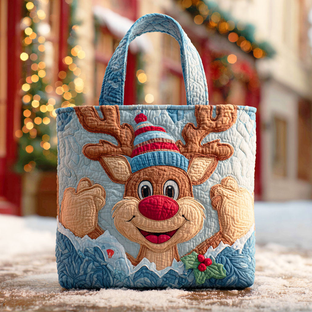 Arctic Reindeer Light Quilted Tote Bag Tote Bags For Christmas Christmas Gift Ideas For Coworkers