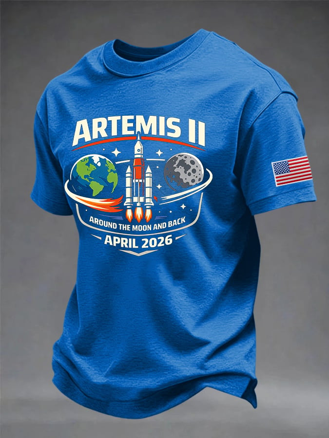 Artemis II April 2026 T-Shirt Around The Moon And Back And American Flag Clothing Gift For Fan - Image 2