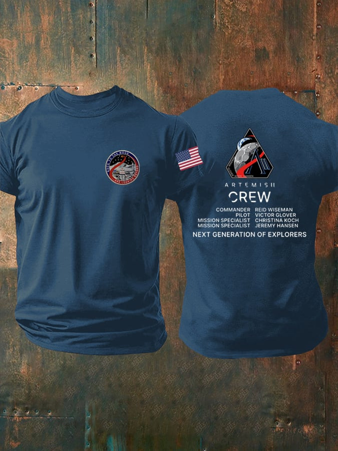 Artemis II Crew T-Shirt NASA 2026 Moon Mission With US Flag Apparel Space Exploration Gift - Image 2