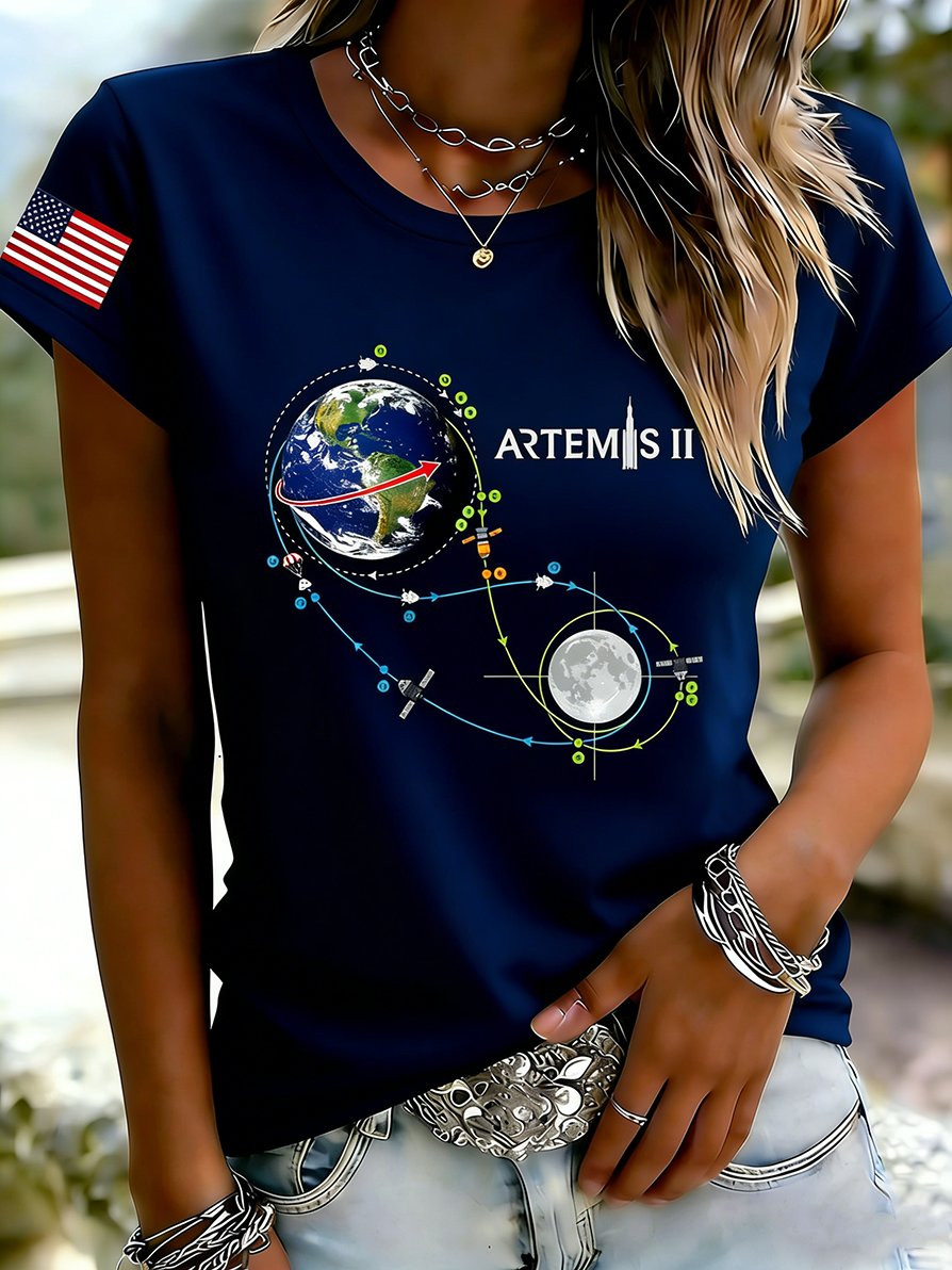Artemis II Mission Route Map T-Shirt NASA Artemis II Crewed Moon Flyby Merch Space Lover Gift - Image 2
