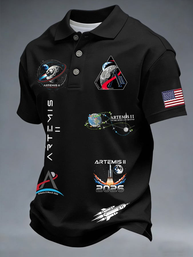 Artemis II Moon Mission Polo Shirt NASA Inspired 2026 Space Exploration Clothing Gift For Men