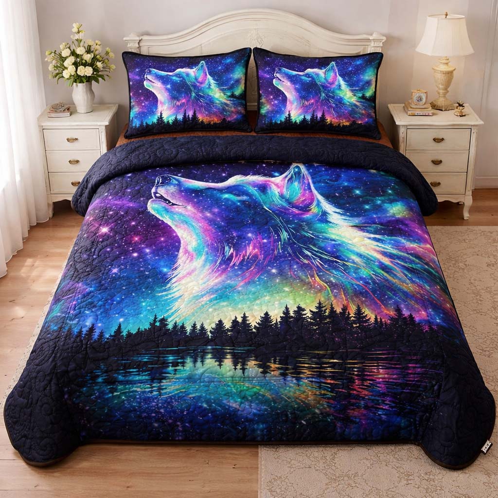 Aurora Wolf Howl Quilted Bedding Set Bedspreads Ocean Lighthouse Gift Ideas